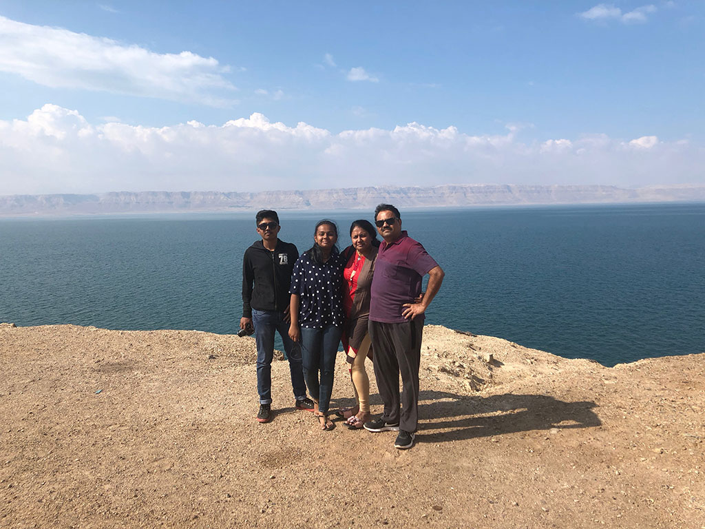 Group photo in-front of Dead-sea. 