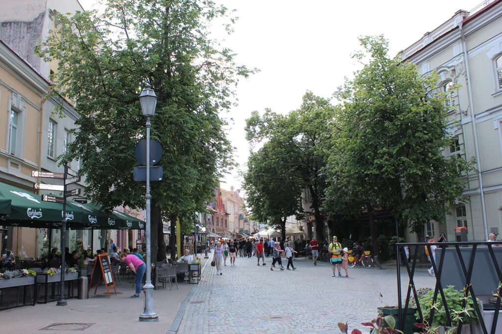 Vilnius streets with restaurants. 
